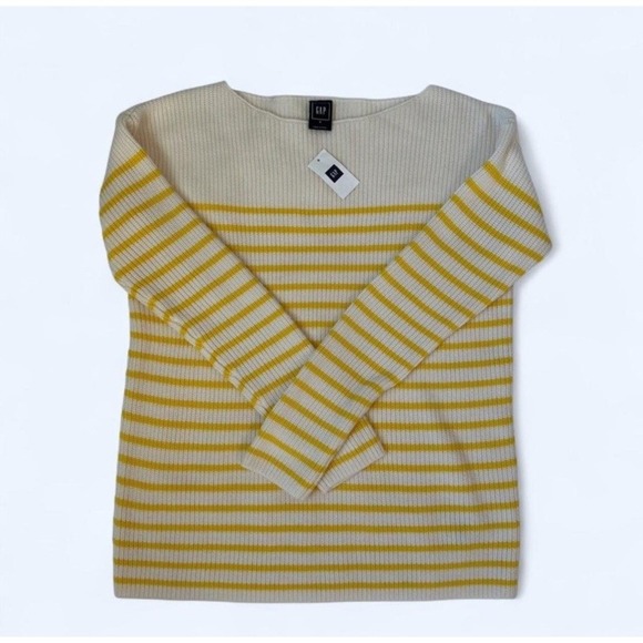 GAP Womens Medium Sweater Boat Neck Ribbed Wool Blend Knit Striped Coastal NWT - Picture 4 of 8